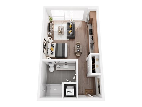 Floor plan for studio, 1 bath, 383 sqft